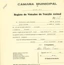 Registo de um veiculo de duas rodas tirado por dois animais de espécie muar e asinina destinado a transporte de mercadorias em nome de Veríssimo Luís Torres, morador no Penedo.