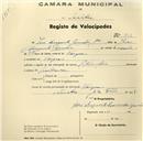 Registo de velocípede de marca Olympique, com o nº 252, em nome de José Augusto Júnior, morador em Várzea.