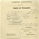Registo de velocípede de marca Peugeot, com o nº 1045, em nome de Domingos Duarte, morador em Arneiro dos Marinheiros.