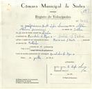 Registo de velocípede de marca Raleigh com o nº 9083, em nome de , morador em Escadinhas da Vigia, S. Pedro de Sintra.