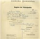 Registo de velocípede de marca Super, com o nº 215, em nome de Manuel Valada, morador na Rua do Poço, nº 6, Sintra.