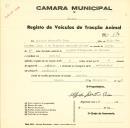 Registo de um veiculo de duas rodas tirado por dois animais de espécie asinina destinado a transporte de mercadorias em nome de Alfredo Sebastião Dias, morador no Mucifal.