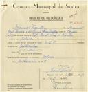 Registo de velocípede com o nº 6906, em nome de Manuel Vicente, morador em Colares.