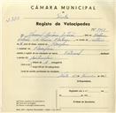 Registo de velocípede de marca Nacional, com o nº 3468, em nome de Manuel António Estêvão, morador em Assafora.