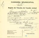 Registo de um veiculo de quatro rodas tirado por dois animais de espécie cavalar destinado a transporte de mercadorias em nome de Joaquim dos Santos Lima, morador em Sintra.