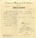 Registo de velocípede de marca Zenith, com o nº 7107, em nome de José Fonseca dos Santos, morador em Albarraque.