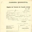 Registo de um veiculo de duas rodas tirado por dois animais de espécie muar destinado a transporte de mercadorias em nome de António Garcia, morador em Rio de Mouro.