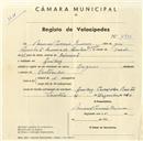 Registo de velocípede de marca Origan, com o nº 4915, em nome de Manuel Correia Ramos, morador em Queluz.