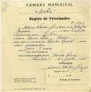 Registo de velocípede de marca Special, com o nº 1917, em nome de António Valentim Gonçalves, morador em Venda Seca.