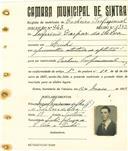 Registo de matricula de cocheiro profissional em nome de Zeferino Gaspar da Silva, morador no Linhó, com o nº de inscrição 943.