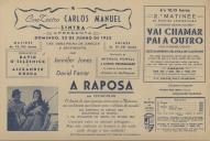 Programa do filme "A Raposa" com a participação de Jennifer Jones e David Farrar.