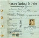 Registo de matricula de velocipedista em nome de Filipe Cristóvão, morador em Belas, com o nº de inscrição 444.