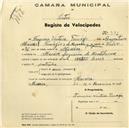 Registo de velocípede de marca Cicles Mares, com o nº 531, em nome de Francisco Ventura Tomásio, morador em Maceira.