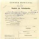 Registo de velocípede de marca Cosmos, com o nº 5603, em nome de Júlio Gouveia de Oliveira, morador em Agualva.