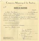 Registo de velocípede de marca V-N-Mota, com o nº 7126, em nome de Vítor José Névoa, morador em Rua José Antunes dos santos, Sintra.