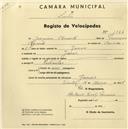 Registo de velocípede com o nº 1366, em nome de Joaquim Clemente, morador em Janas.