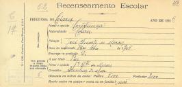 Recenseamento escolar de Constança de Morais, filha de José Duarte de Morais, moradora nas Azenhas do Mar.