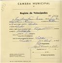 Registo de velocípede de marca Champion, com o nº 1620, em nome de José Dinis Faria Maia, morador em Sintra.