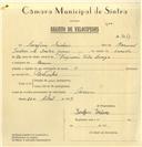 Registo de velocípede com o nº 7051, em nome de Serafim Isidoro, morador em Cacém.