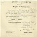 Registo de velocípede com o nº 2626, em nome de José Maria da Silva Segurado, morador em Praia das Maçãs.