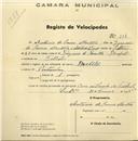 Registo de velocípede de marca Nelita, com o nº 134, em nome de António de Sousa Monteiro, morador em Telhal.