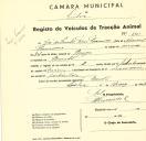 Registo de um veiculo de duas rodas tirado por dois animais de espécie asinina destinado a transporte de mercadorias em nome de José da Cunha Torres Fernandes, morador em Baratã.