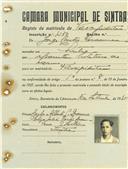 Registo de matricula de velocipedista em nome de Jorge Castro Quaresma, morador em Sintra, com o nº de inscrição 1050.