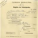 Registo de velocípede de marca Helios, com o nº 2428, em nome de Américo Pinheiro Padim, morador em Rua Elias Garcia, Queluz.