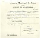 Registo de velocípede de marca Sprint, com o nº 9522, em nome de António João Venâncio Carapinha, morador em Maceira.