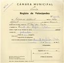 Registo de velocípede com o nº 3504, em nome de Eduardo Alberto, morador em Quinta das Lopas, Belas.