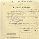 Registo de velocípede de marca Flecha, com o nº 1322, em nome de Carlos Cardoso Gouveia Franco, morador em Algueirão.