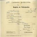 Registo de velocípede com o nº 2815, em nome de Manuel Ferreira de Jesus, morador em Queluz.