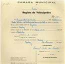 Registo de velocípede de marca Deka, com o nº 189, em nome de Samuel Melo dos Santos, morador em Queluz.