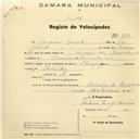 Registo de velocípede de marca Olympique, com o nº 758, em nome de Joaquim Jacinto, morador em Arneiro dos Marinheiros.