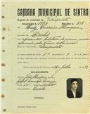Registo de matricula de velocipedista em nome de Luís Correia Alenquer, morador no Linhó, com o nº de inscrição 1734.