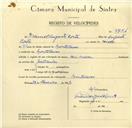 Registo de velocípede com o nº 9754, em nome de Manuel Augusto Costa, morador em Montelavar.