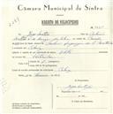 Registo de velocípede com o nº 5635, em nome de Jorge Matias, morador em Cabriz.