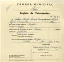Registo de velocípede com o nº 3649, em nome de António Miguel Vicente Laranjinha, morador em Assafora.