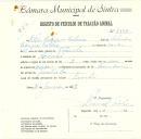 Registo de um veiculo de duas rodas tirado por um animal de espécie muar destinado a transporte de mercadorias em nome de Filipe Rodrigues Caleira, morador no Linhó.