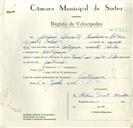 Registo de velocípede de marca Famel, com o nº 8991, em nome de António Duarte Rosalino, morador em Cortegaça.