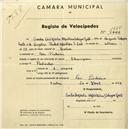 Registo de velocípede de marca Champion, com o nº 1684, em nome de Carlos Augusto Monteiro Salazar Leite, morador em Pero Pinheiro.