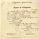 Registo de velocípede de marca Champion, com o nº 3056, em nome de Aníbal Marques Pinto Ferrão, morador em Rua Veiga da Cunha nº 8, Estefânia.