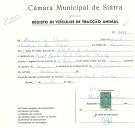 Registo de um veiculo de duas rodas tirado por um animal de espécie asinina destinado a transporte de mercadorias em nome de Venâncio de Almeida, morador no Casal Canito Ponte Pedrinha, Queluz.