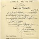 Registo de velocípede com o nº 2309, em nome de Jorge de Valladas, morador em Algueirão.