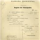 Registo de velocípede de marca Cicles Vindix, com o nº 268, em nome de Augusto Marinheiro Júnior, morador em Belas.