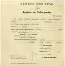 Registo de velocípede de marca Flecha, com o nº 2476, em nome de Jorge Manuel Gonçalves Pinto, morador em Sintra.