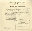 Registo de velocípede com o nº 3299, em nome de António Luís Perpetuo, morador em Cortezia.