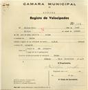 Registo de velocípede de marca L.R.S., com o nº 102, em nome de Filipe Melo, morador em Belas.