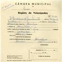 Registo de velocípede de marca Royal, com o nº 4092, em nome de Vandelino de Jesus Simões, morador em Abrunheira.