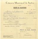 Registo de velocípede de marca Caravela, com o nº 7042, em nome de Albertino dos Santos Martinho, morador em Algueirão.